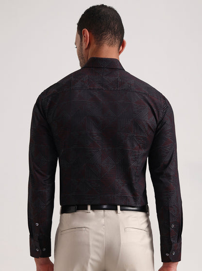 Maroon Printed Slim Fit Formal Shirt | JadeBlue Super Luxe
