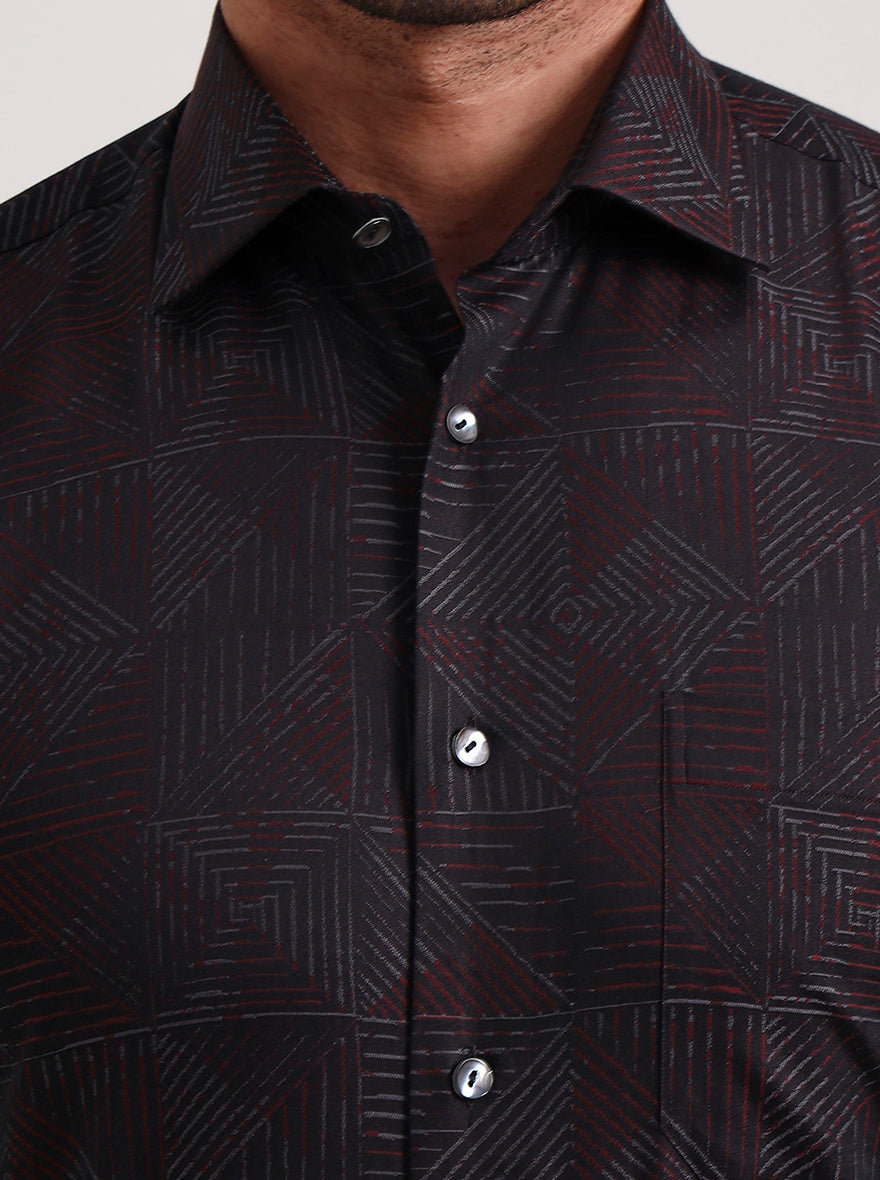Maroon Printed Slim Fit Formal Shirt | JadeBlue Super Luxe
