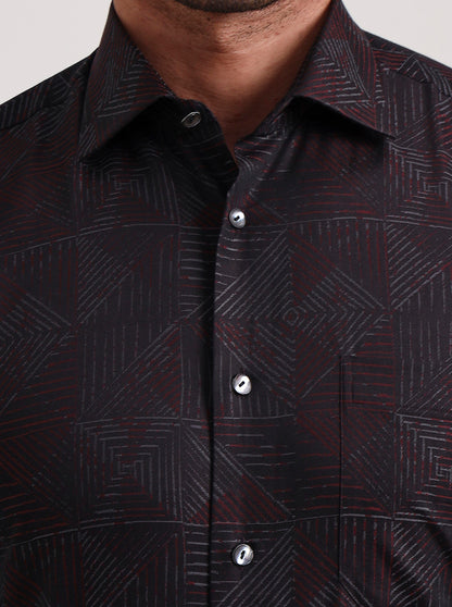 Maroon Printed Slim Fit Formal Shirt | JadeBlue Super Luxe