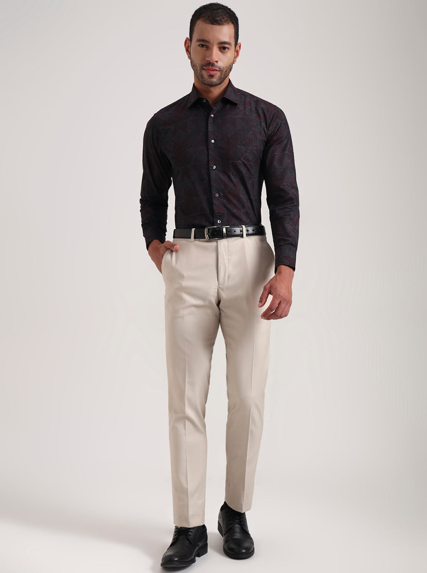 Maroon Printed Slim Fit Formal Shirt | JadeBlue Super Luxe