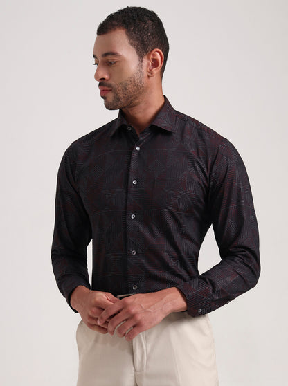 Maroon Printed Slim Fit Formal Shirt | JadeBlue Super Luxe