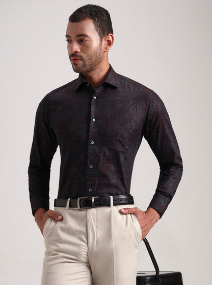 Maroon Printed Slim Fit Formal Shirt | JadeBlue Super Luxe