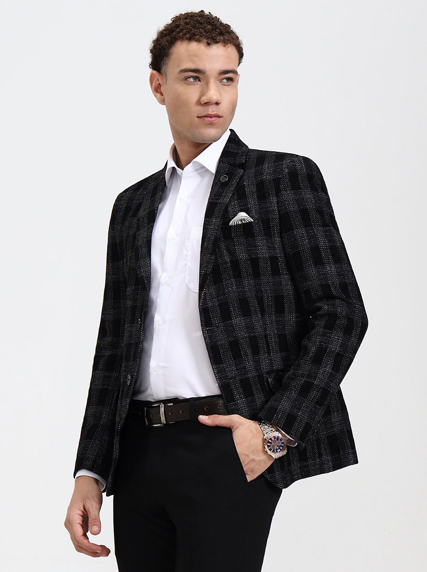 Black checked Regular Fit Blazer | JB X JB