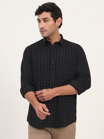 Black Checked Slim Fit Semi Casual Shirt | JadeBlue