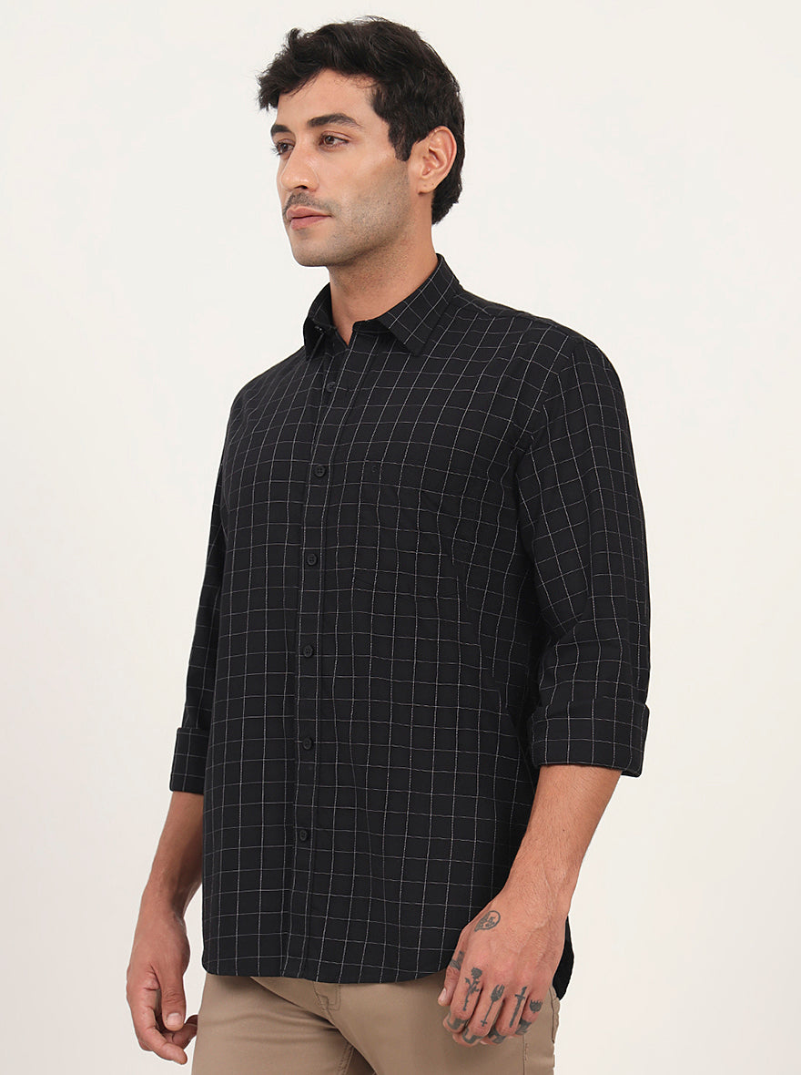 Black Checked Slim Fit Semi Casual Shirt | JadeBlue