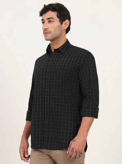 Black Checked Slim Fit Semi Casual Shirt | JadeBlue