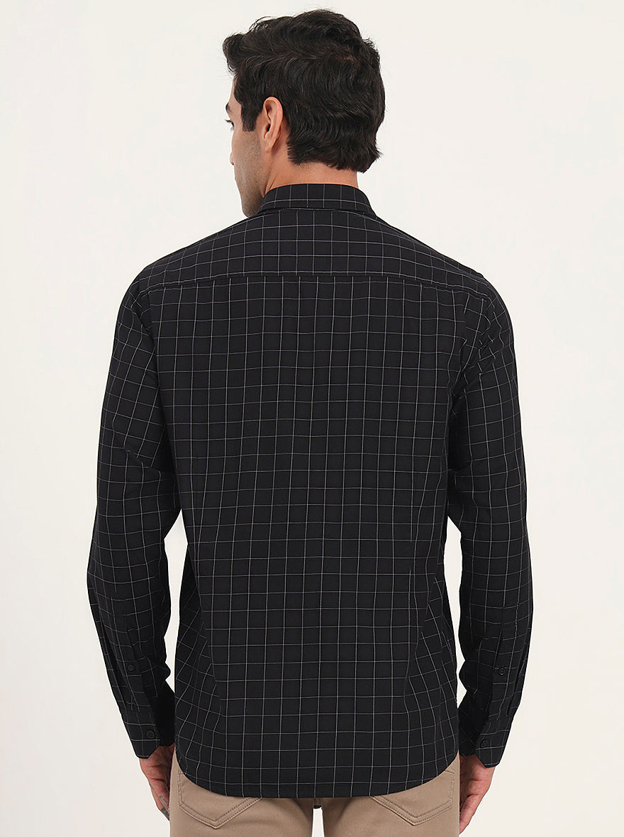 Black Checked Slim Fit Semi Casual Shirt | JadeBlue