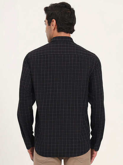Black Checked Slim Fit Semi Casual Shirt | JadeBlue