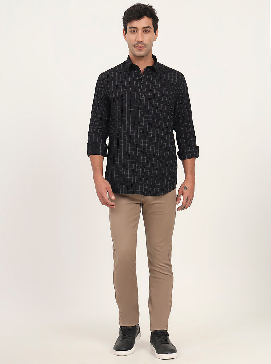 Black Checked Slim Fit Semi Casual Shirt | JadeBlue