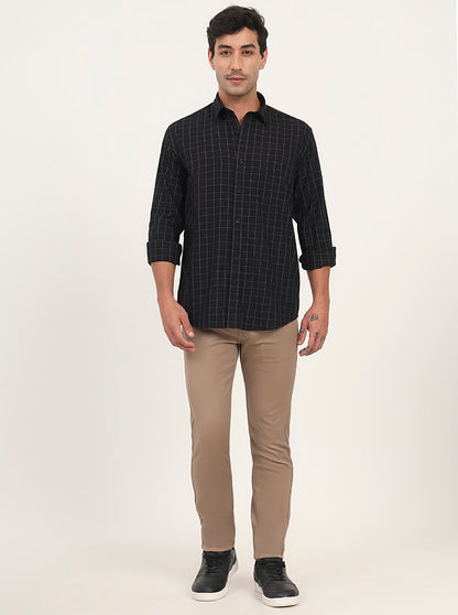 Black Checked Slim Fit Semi Casual Shirt | JadeBlue