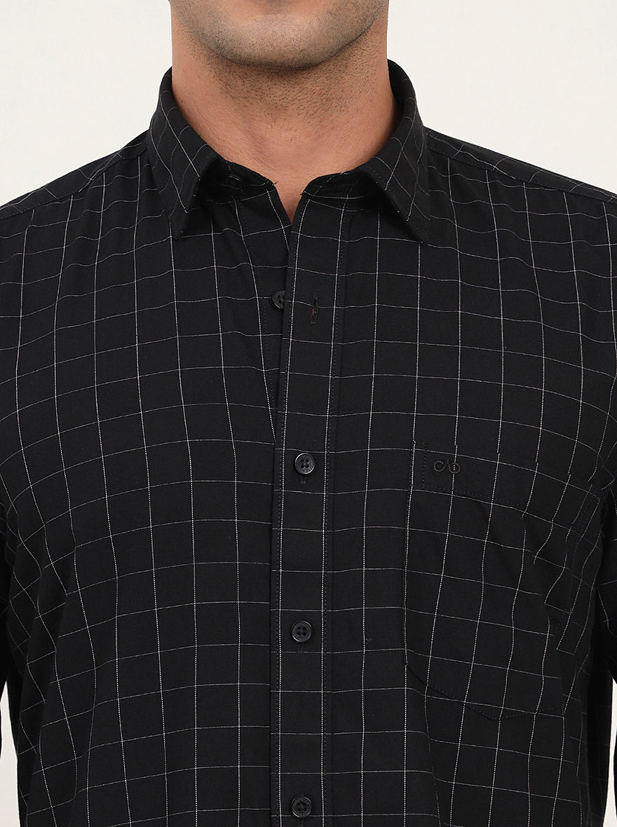 Black Checked Slim Fit Semi Casual Shirt | JadeBlue