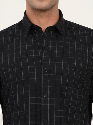 Black Checked Slim Fit Semi Casual Shirt | JadeBlue