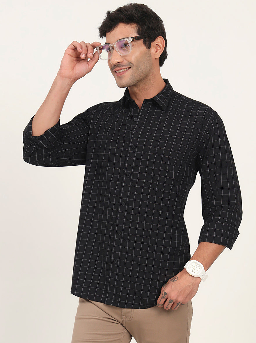 Black Checked Slim Fit Semi Casual Shirt | JadeBlue
