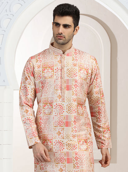 Peach Printed Kurta Pajama | Virasana