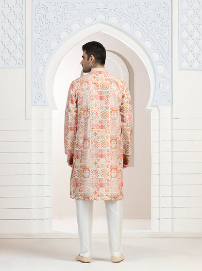 Peach Printed Kurta Pajama | Virasana