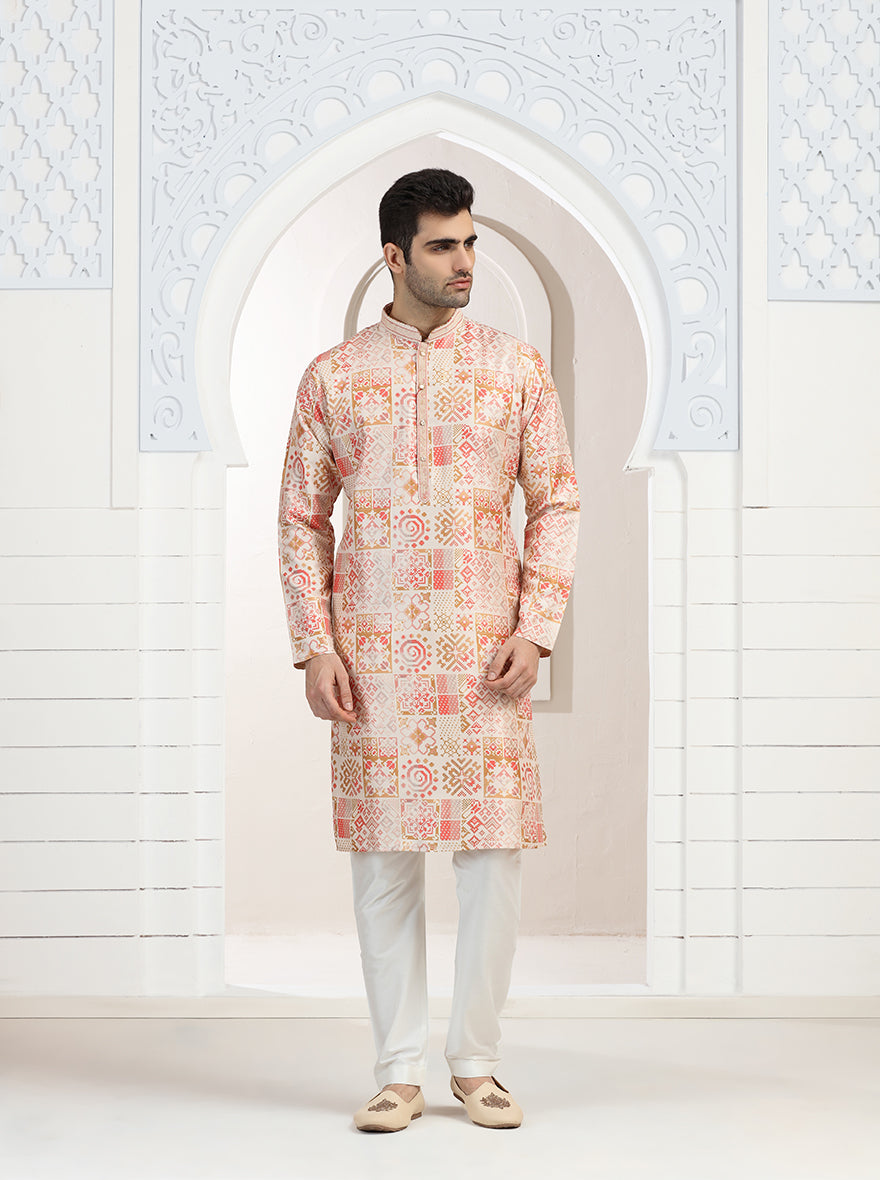 Peach Printed Kurta Pajama | Virasana