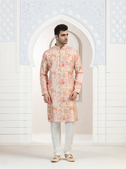 Peach Printed Kurta Pajama | Virasana