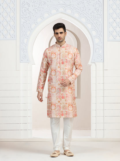 Peach Printed Kurta Pajama | Virasana