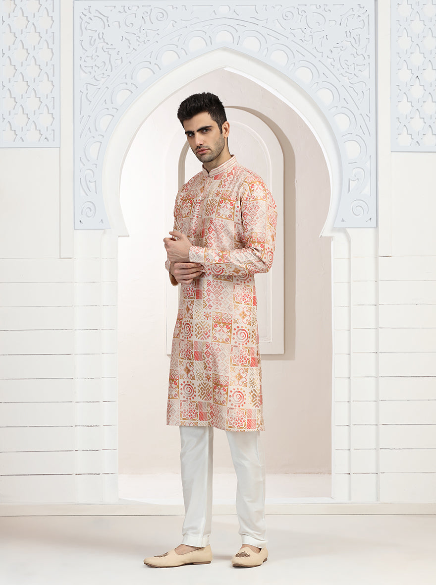 Peach Printed Kurta Pajama | Virasana