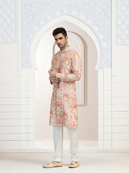 Peach Printed Kurta Pajama | Virasana
