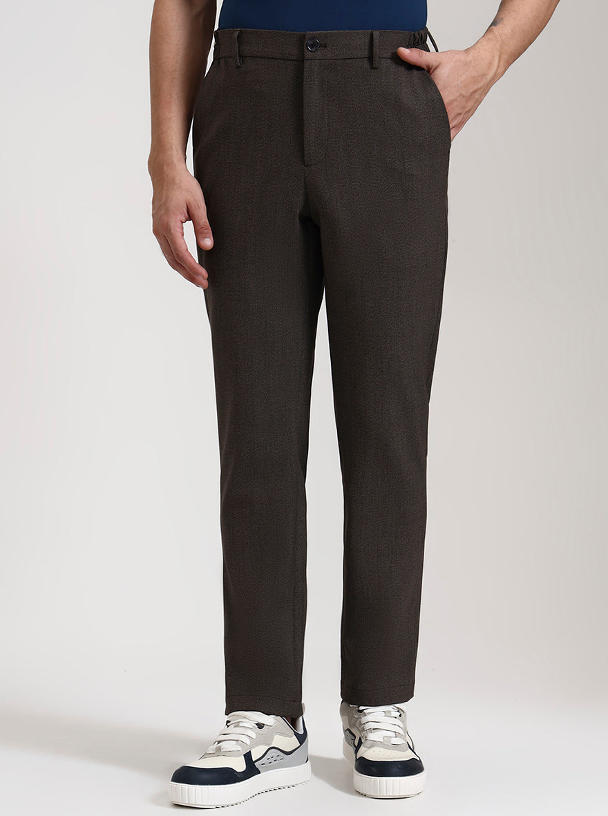 Brown Checked Slim Fit Casual Trouser | JadeBlue