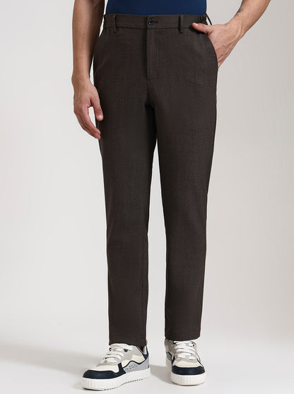 Brown Checked Slim Fit Casual Trouser | JadeBlue
