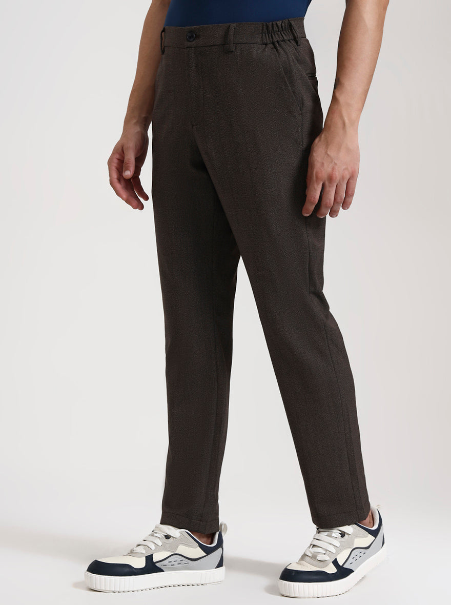 Brown Checked Slim Fit Casual Trouser | JadeBlue