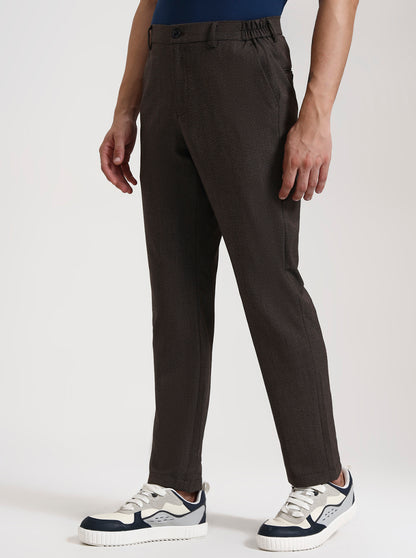 Brown Checked Slim Fit Casual Trouser | JadeBlue