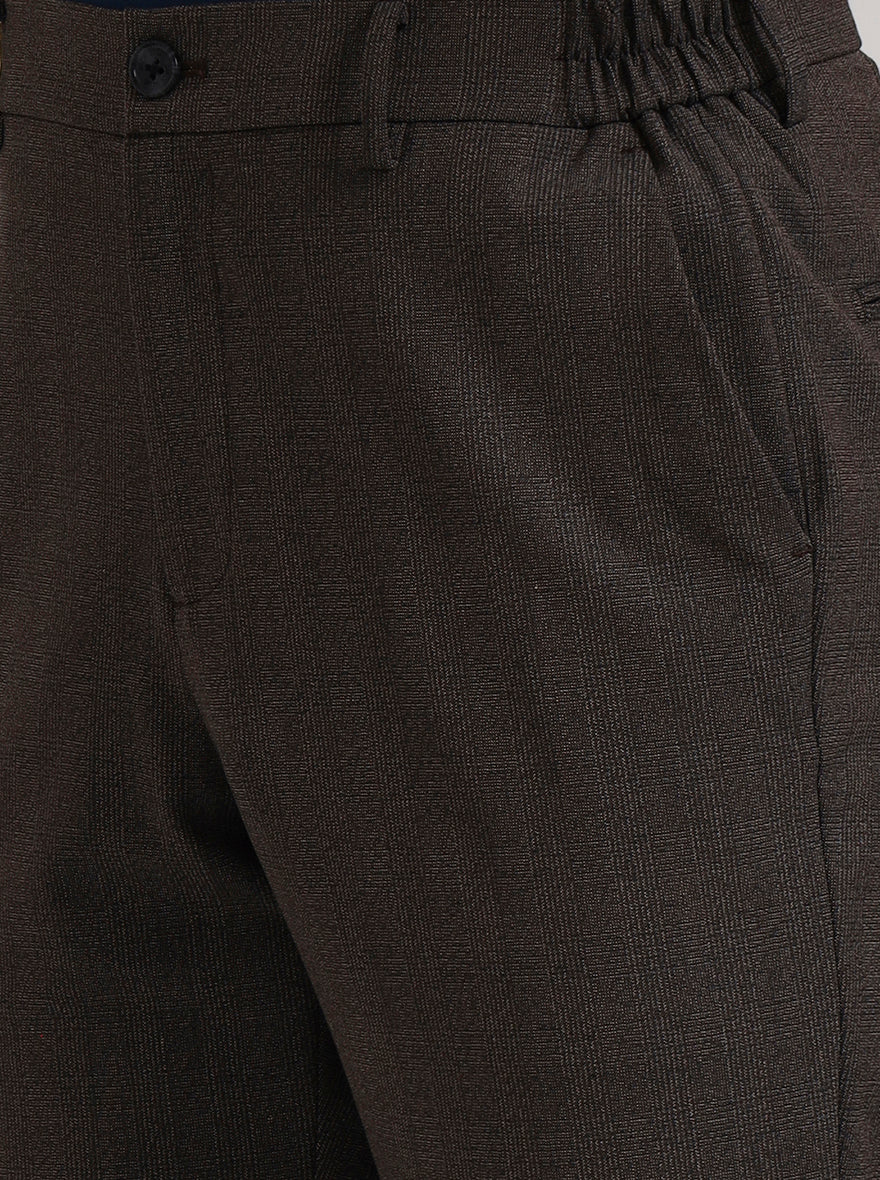 Brown Checked Slim Fit Casual Trouser | JadeBlue
