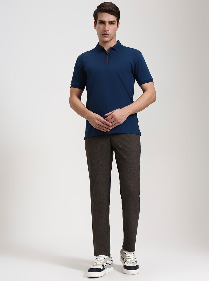 Brown Checked Slim Fit Casual Trouser | JadeBlue