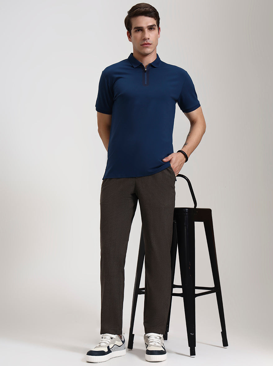 Brown Checked Slim Fit Casual Trouser | JadeBlue