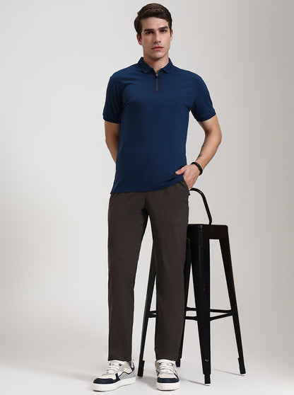 Brown Checked Slim Fit Casual Trouser | JadeBlue