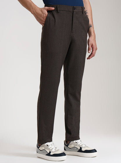 Brown Checked Slim Fit Casual Trouser | JadeBlue