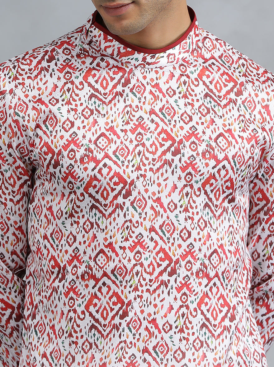 White Red Self Design Kurta | The Kurta Company