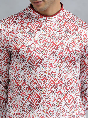 White Red Self Design Kurta | The Kurta Company
