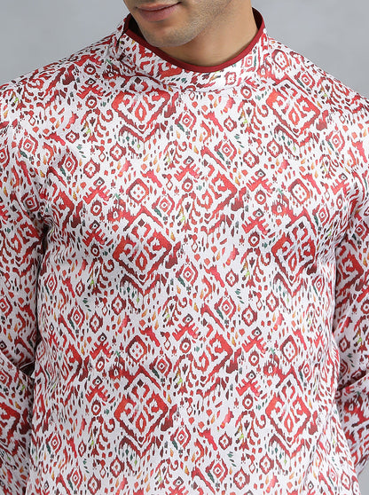 White Red Self Design Kurta | The Kurta Company