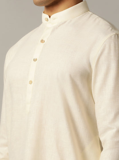 Cream Solid Regular Fit Modi Kurta | JadeBlue