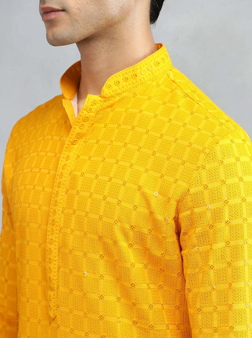 Mustard Bright Yellow Embroidered Kurta | The Kurta Company