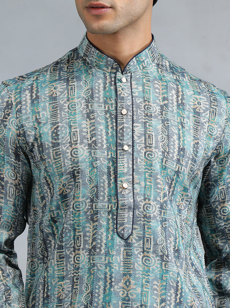 Teal Blue Printed Kurta | The Kurta Company