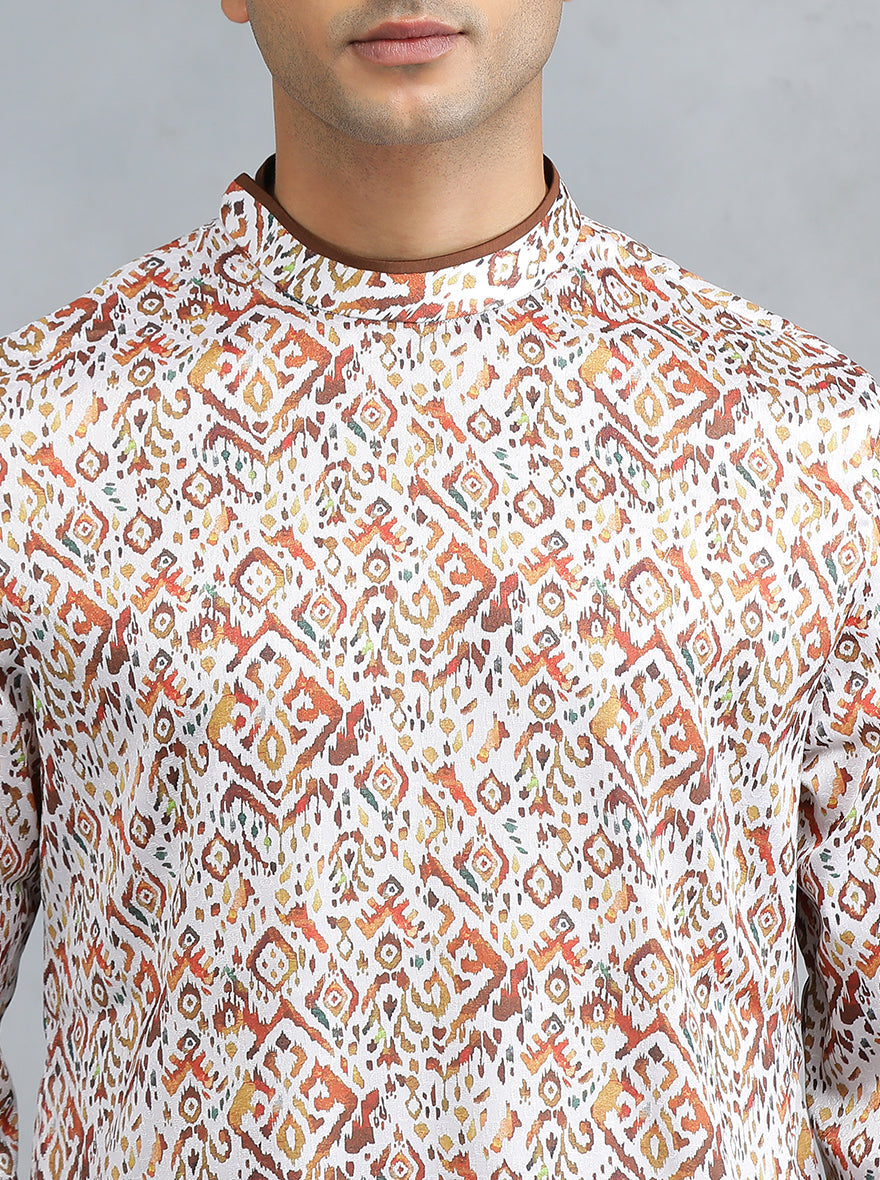 Brown & White Self Design Kurta | The Kurta Company