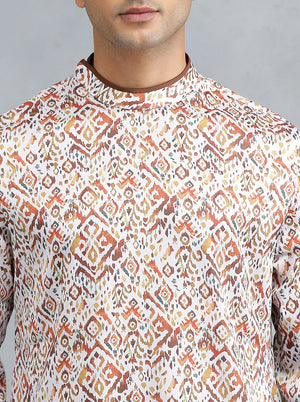Brown & White Self Design Kurta | The Kurta Company