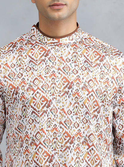 Brown & White Self Design Kurta | The Kurta Company