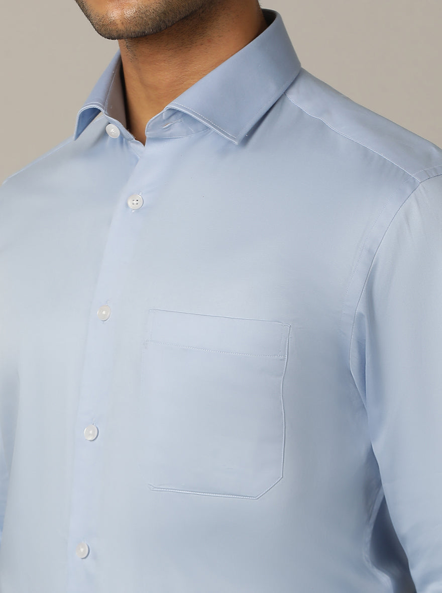 Sky Blue Solid Slim Fit Formal Shirt | Metal