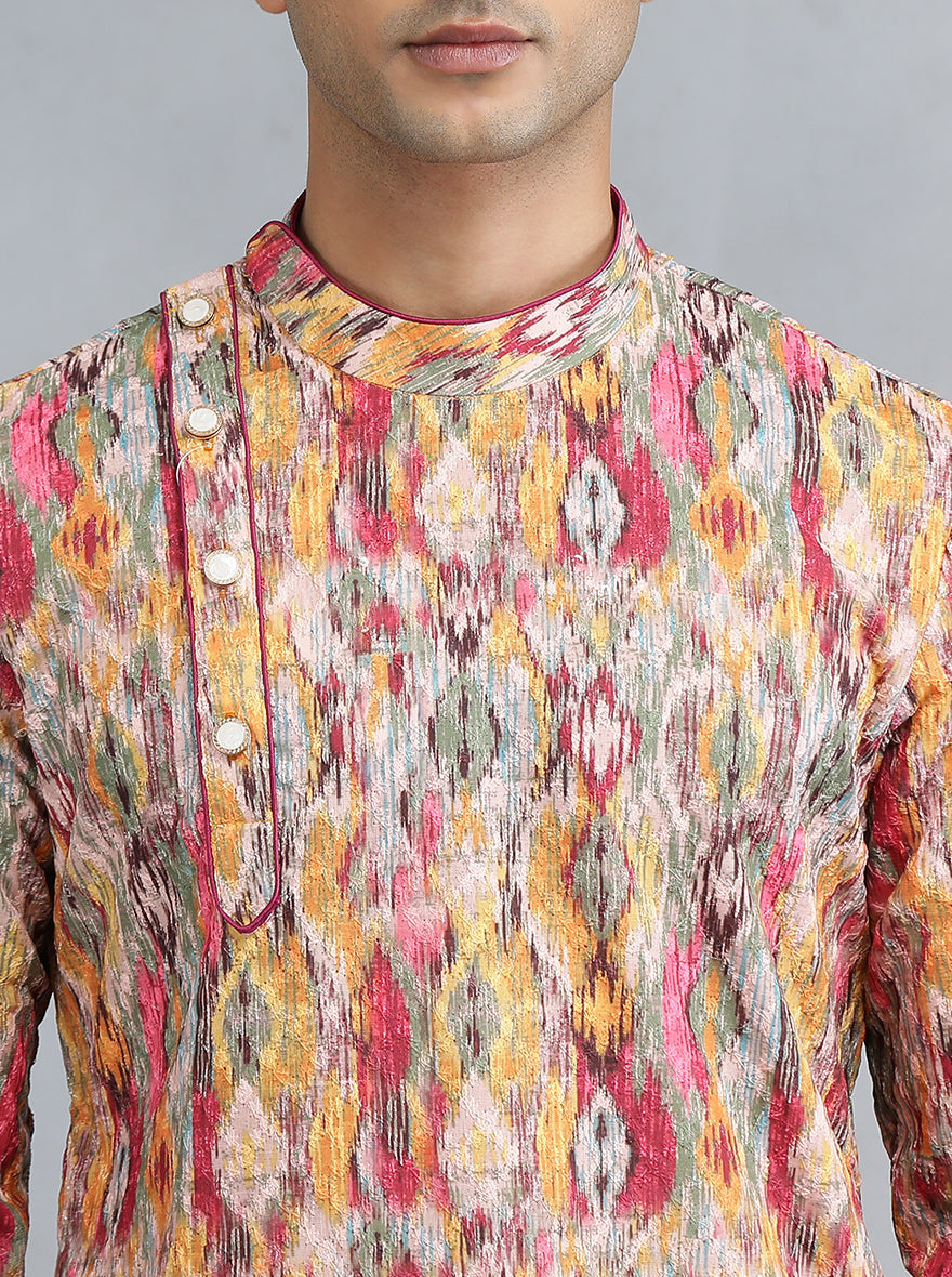 Pink & Yellow Printed Kurta | The Kurta Company