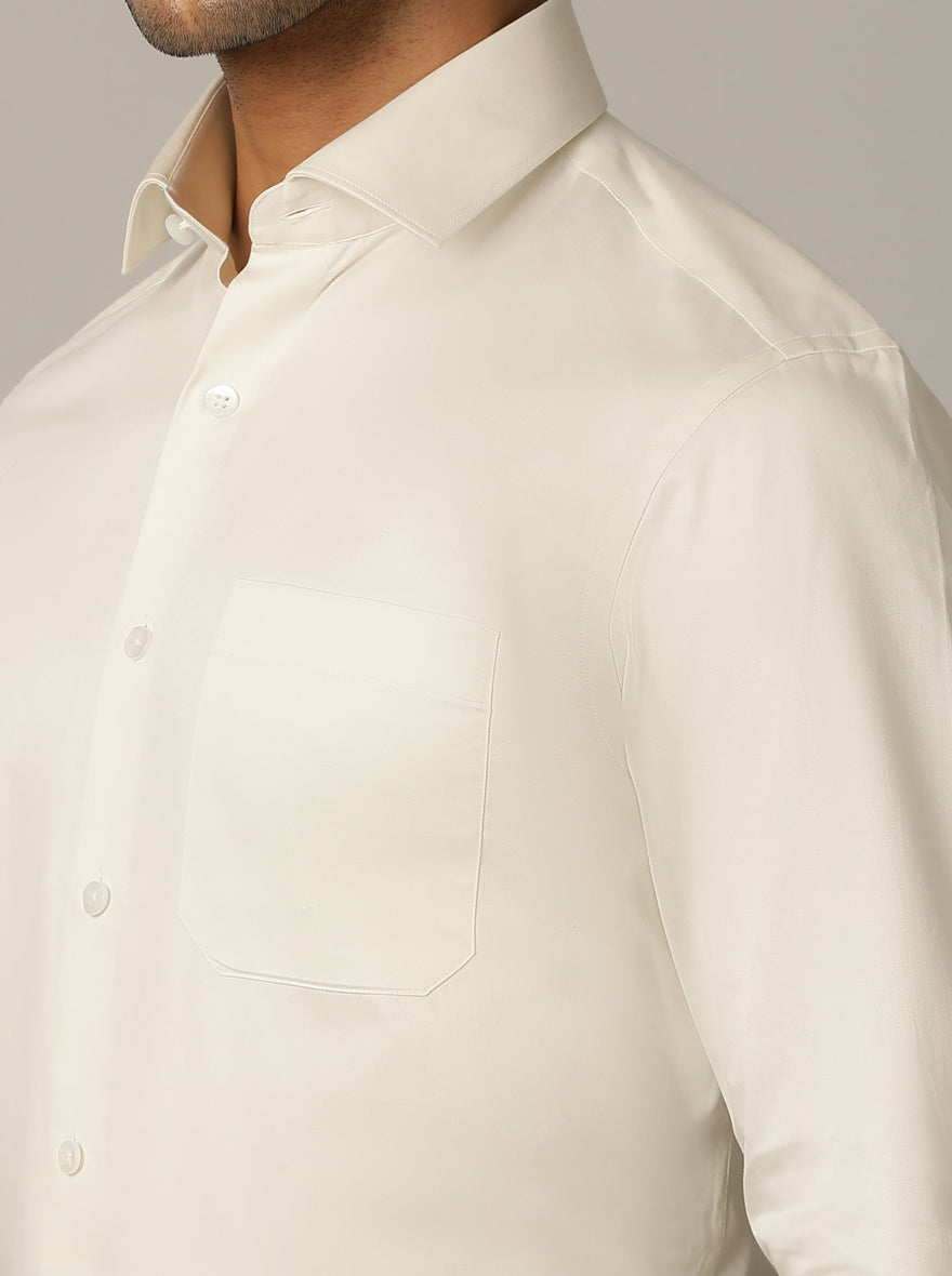 Off White Solid Slim Fit Formal Shirt | Metal