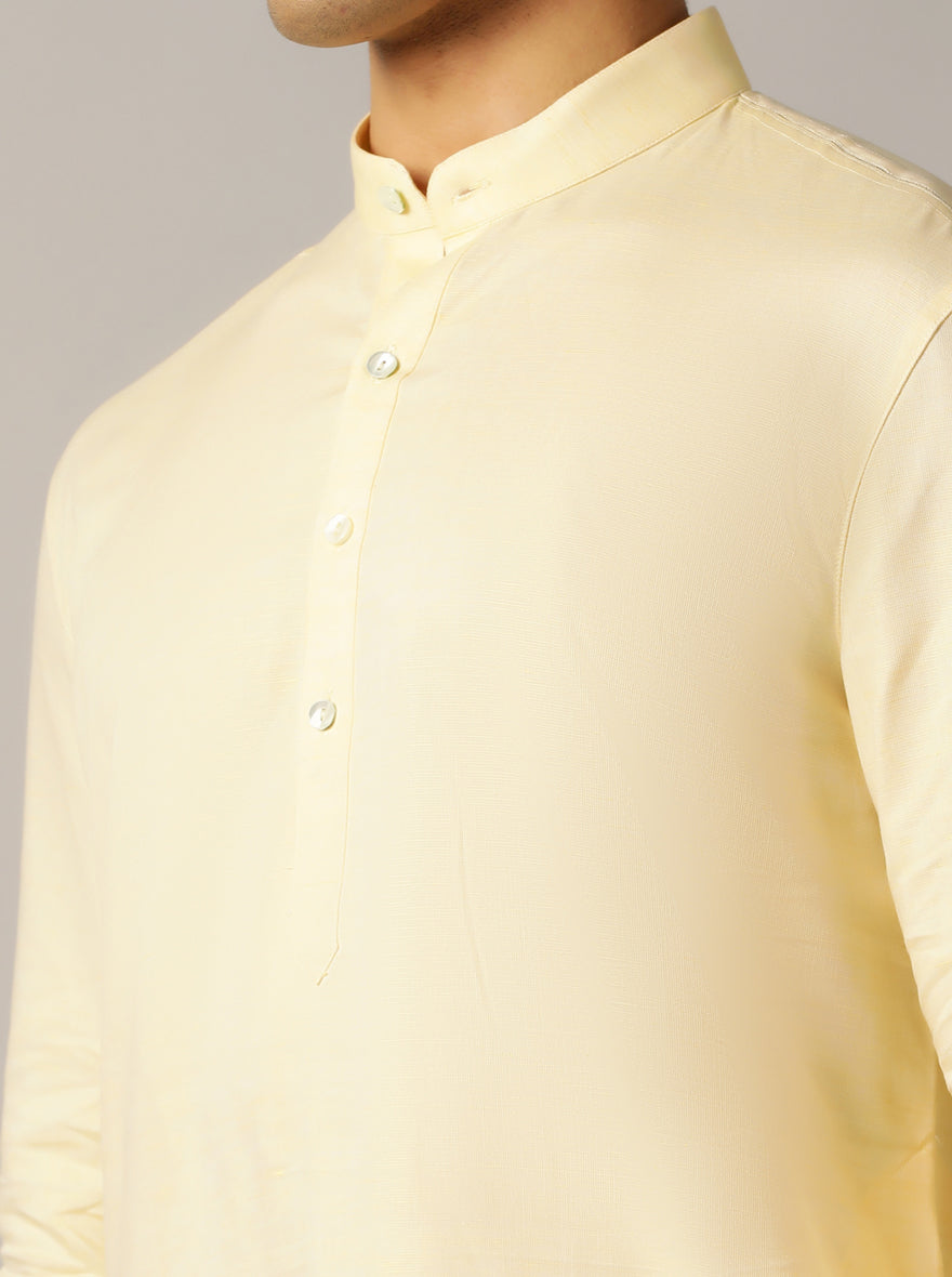Light Yellow Solid Regular Fit Modi Kurta | JadeBlue