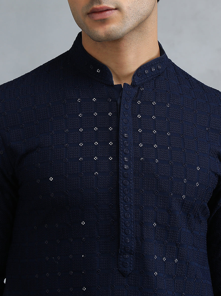 Navy Blue Embroidered Kurta | The Kurta Company