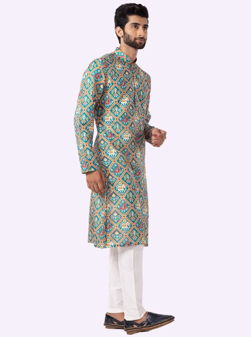 Designer Rama green Printed Kurta | The Kurta Company