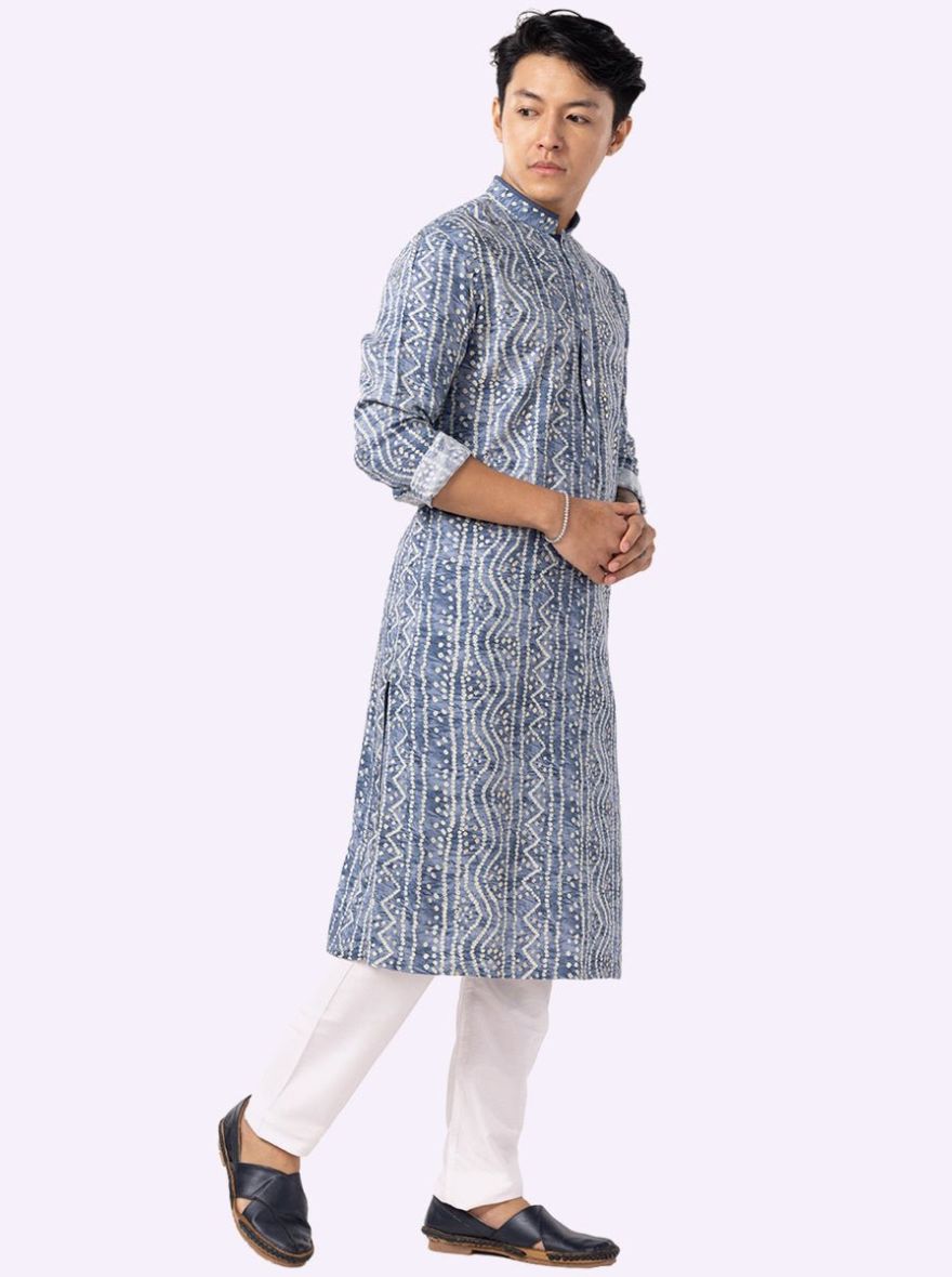 Traditional Indigo Blue Printed Kurta | The Kurta Company