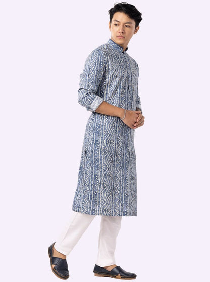 Traditional Indigo Blue Printed Kurta | The Kurta Company